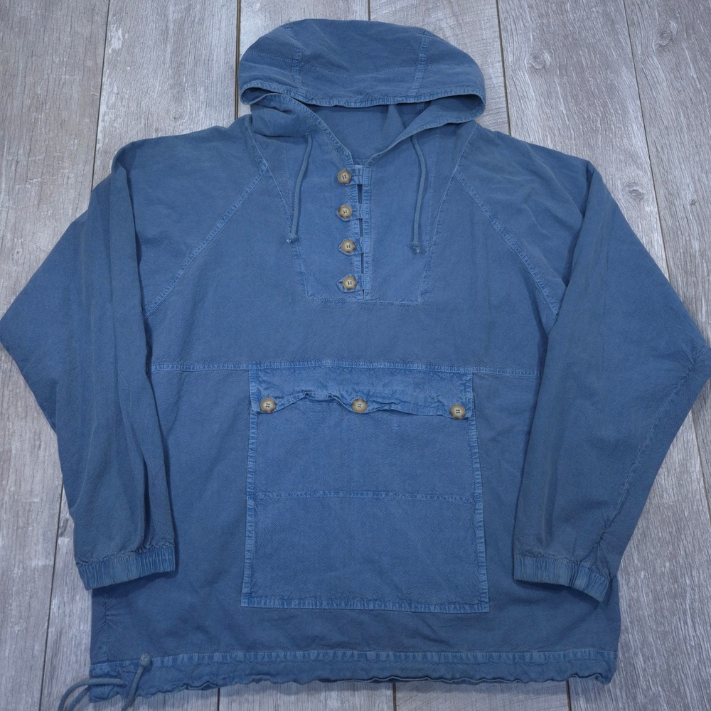 Cottonseed Wear Pullover Hoodie Mens Large Blue Anorak Big Pocket Jacket